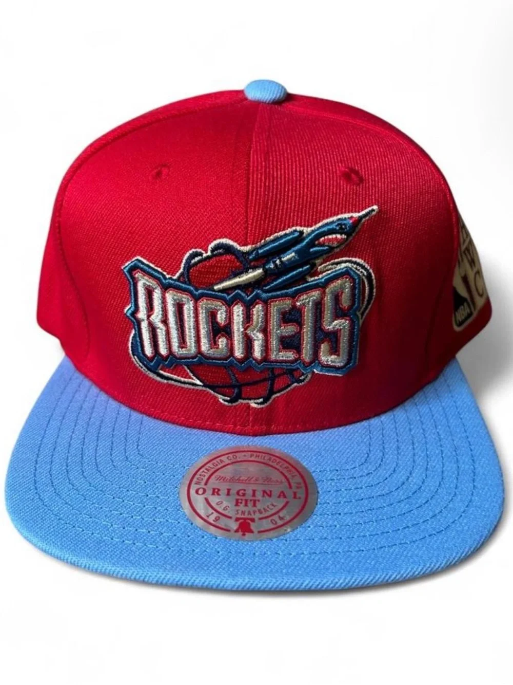 Mitchell & Ness Houston Rockets Red and Light Blue Snapback Hat